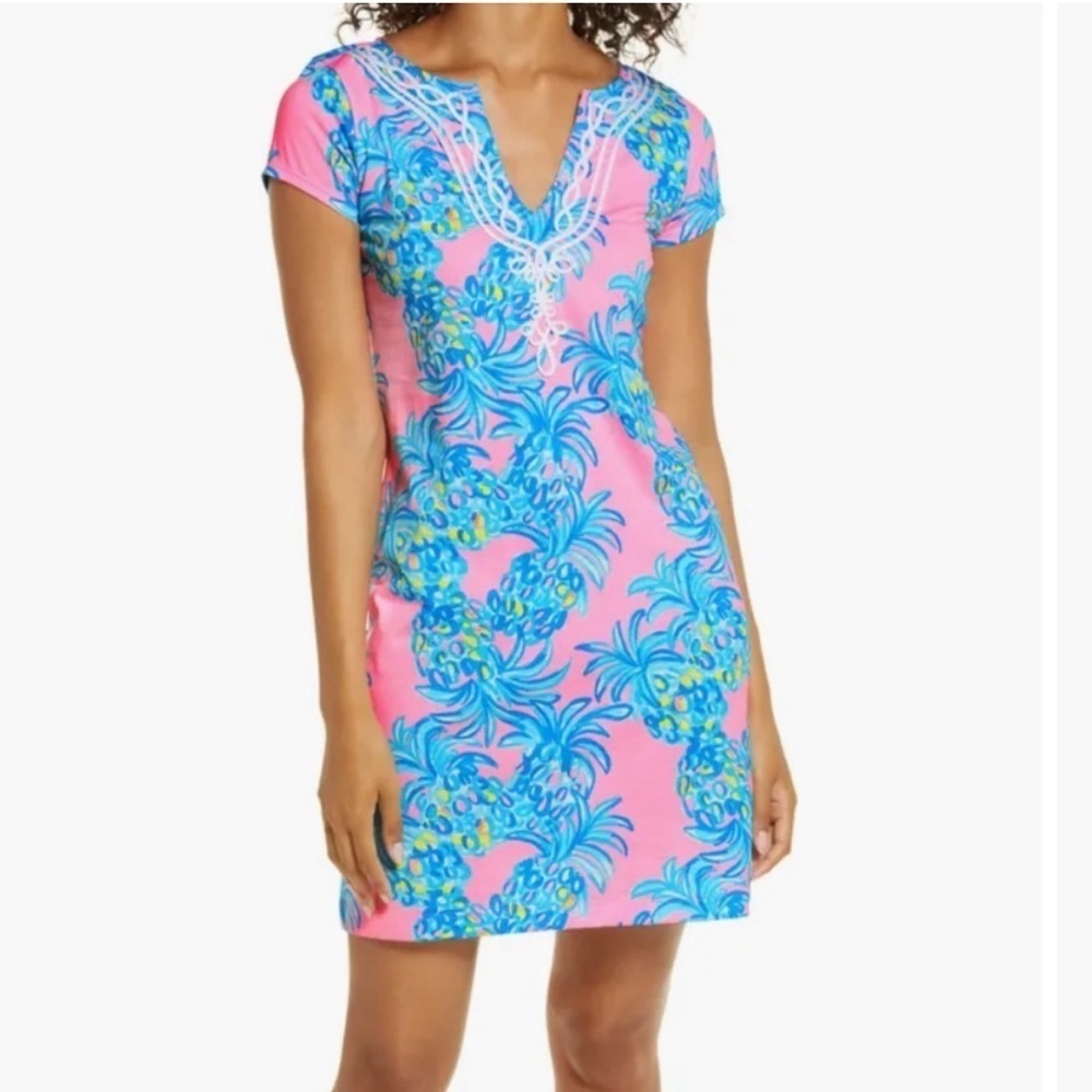 Lilly Pulitzer pineapple Brewster short sleeve Pima cotton Pelican Pink dress